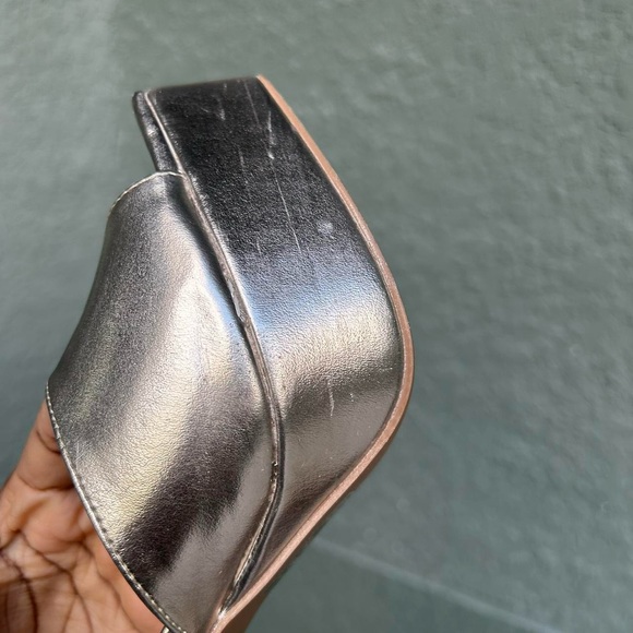 ✺ Champagne Platform Peep Toe Mule Heels - Picture 6 of 8